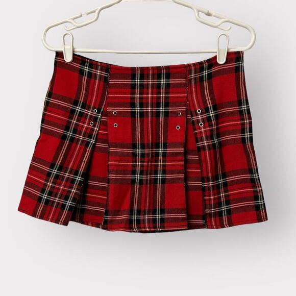 Super Low Fat Vintage 90s School Girl Plaid Mini Skirt Pleated Punk Red Academia - Picture 3 of 8